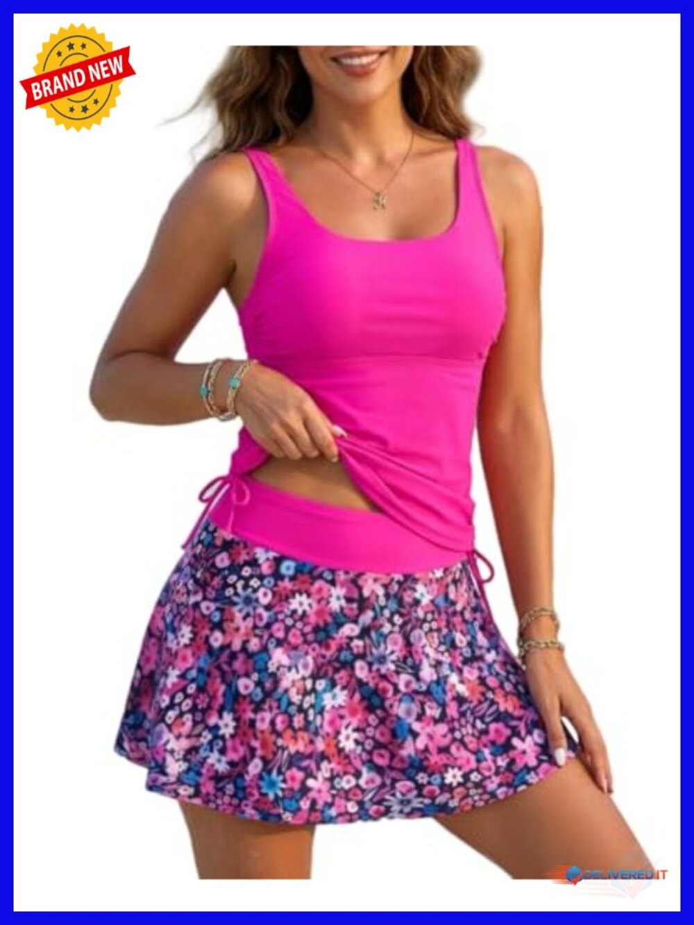 Tankini with Skirt - 2 Piece Tummy Control Swimwear High Rise Adjustable Straps